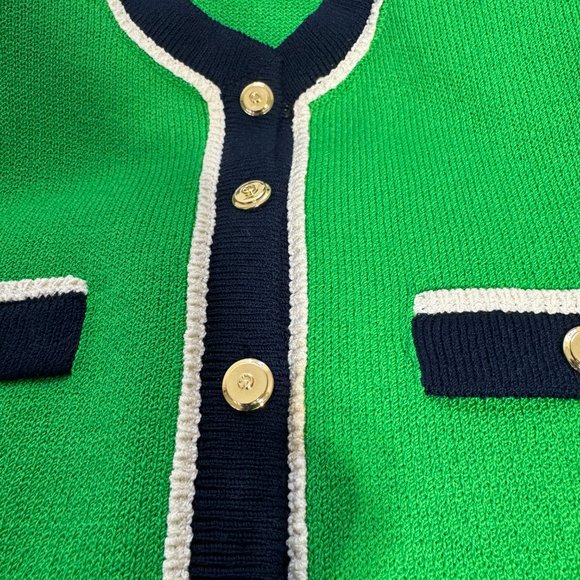 St John Collection by Marie Gray Knit Kelly Green Navy Blue Sweater size 6 - Picture 3 of 10